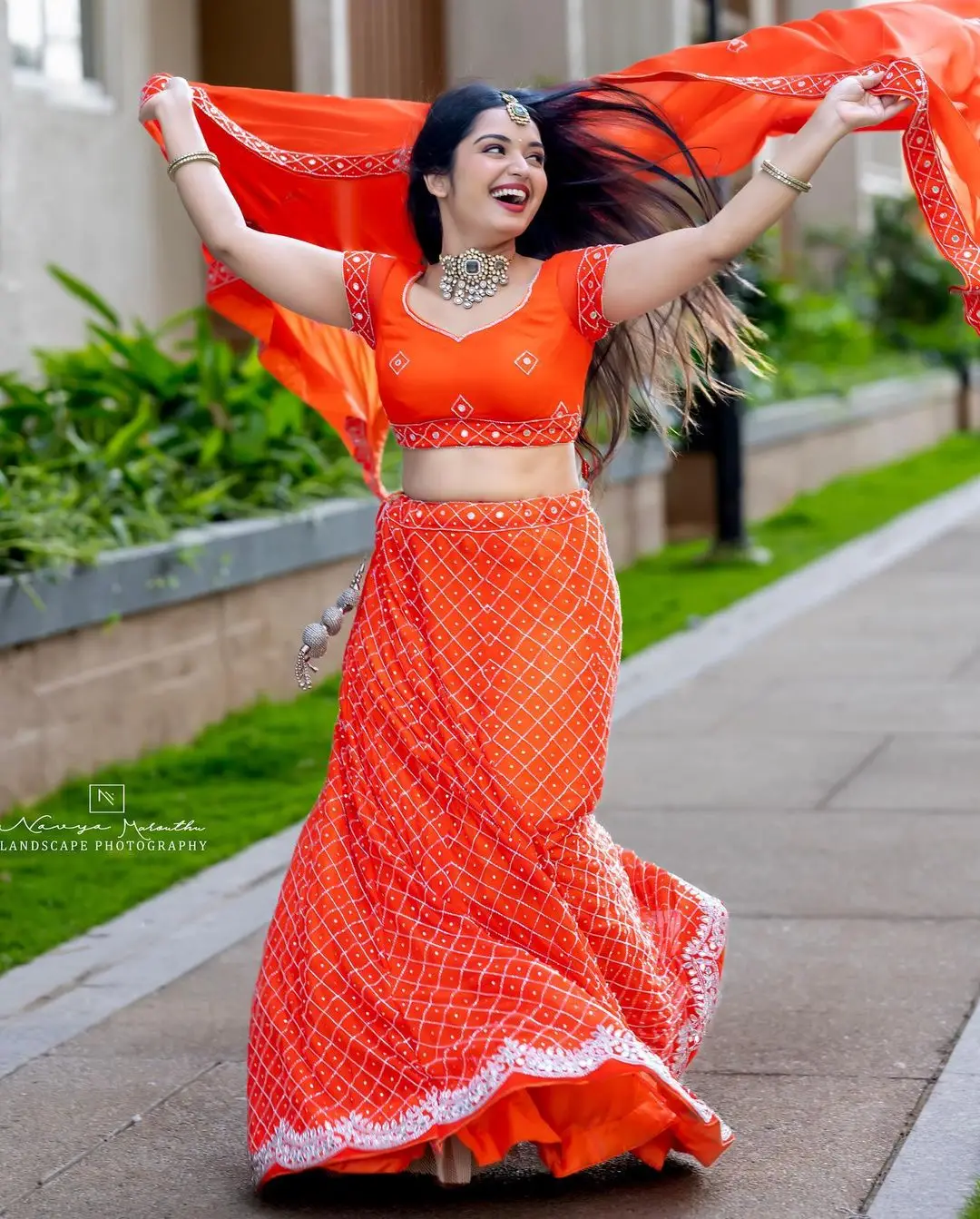 ETV Actress Priyanka Jain in Orange Lehenga Choli